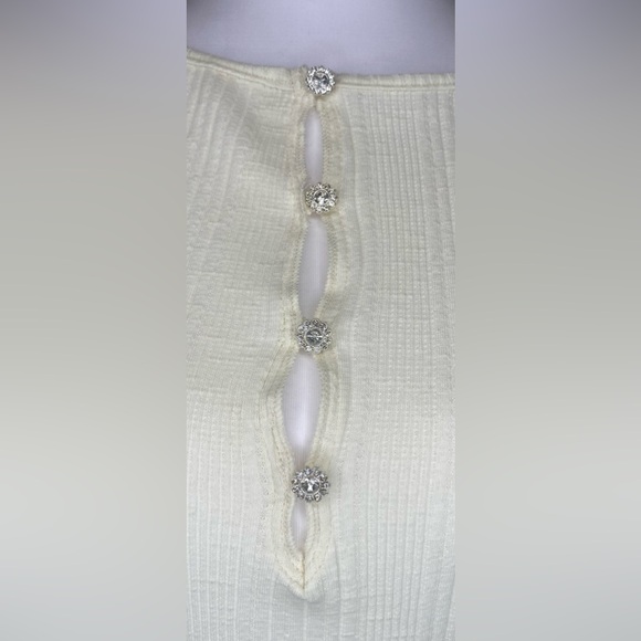 NWT Free People Amiri Knit Top Tofu Ivory Rhinestone Buttons XS - Picture 7 of 15